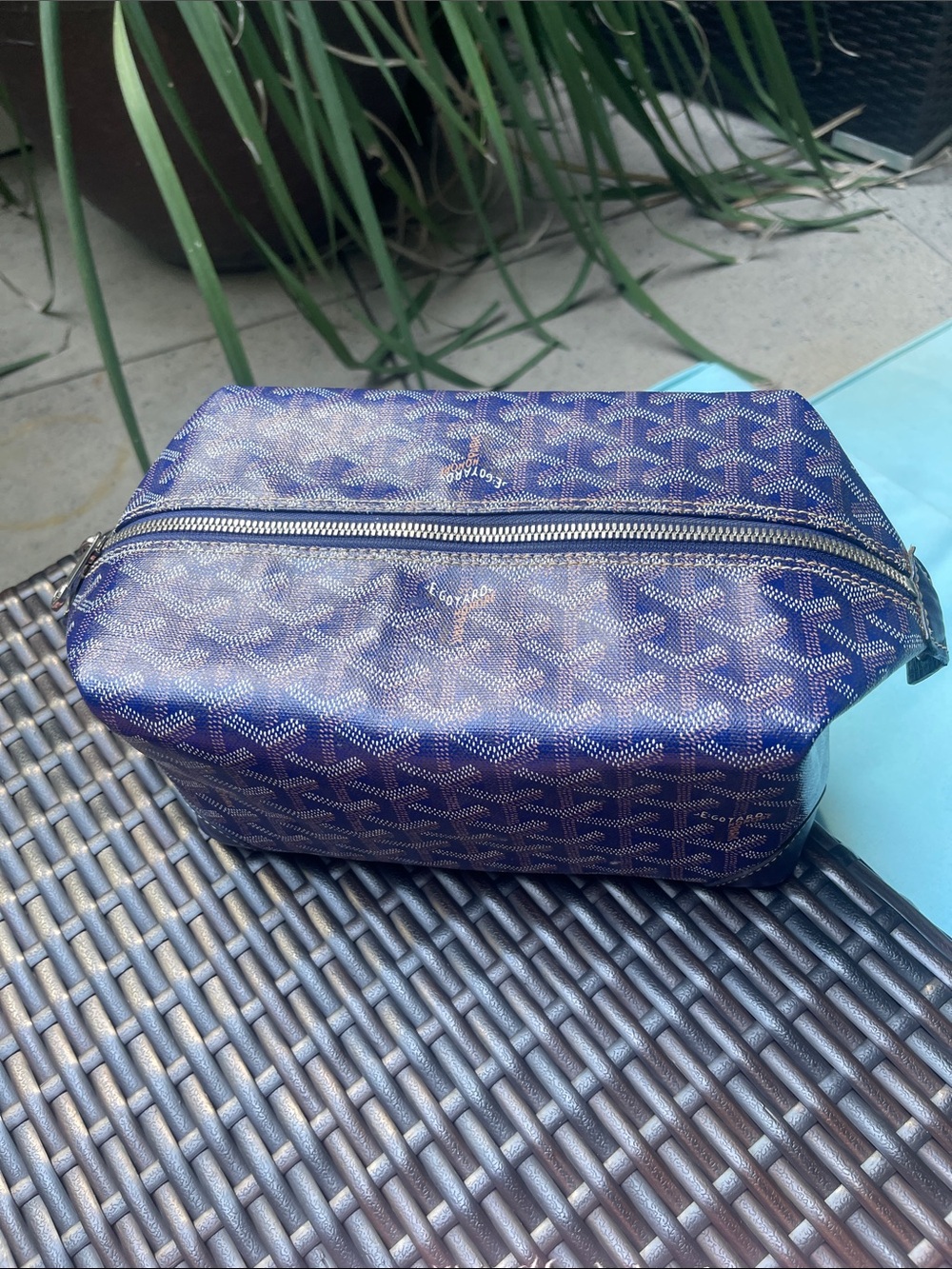 Goyard Navy Chevron Coated Canvas Dopp Kit